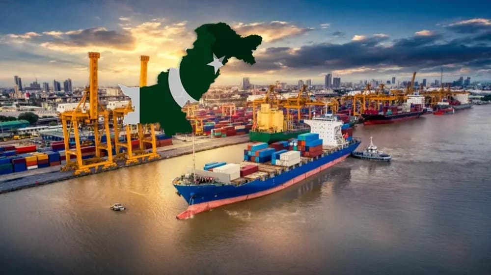 Pakistan export port with cargo ship and containers